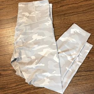 Athleta 7/8 Elation Tight, size L. Neutral army print